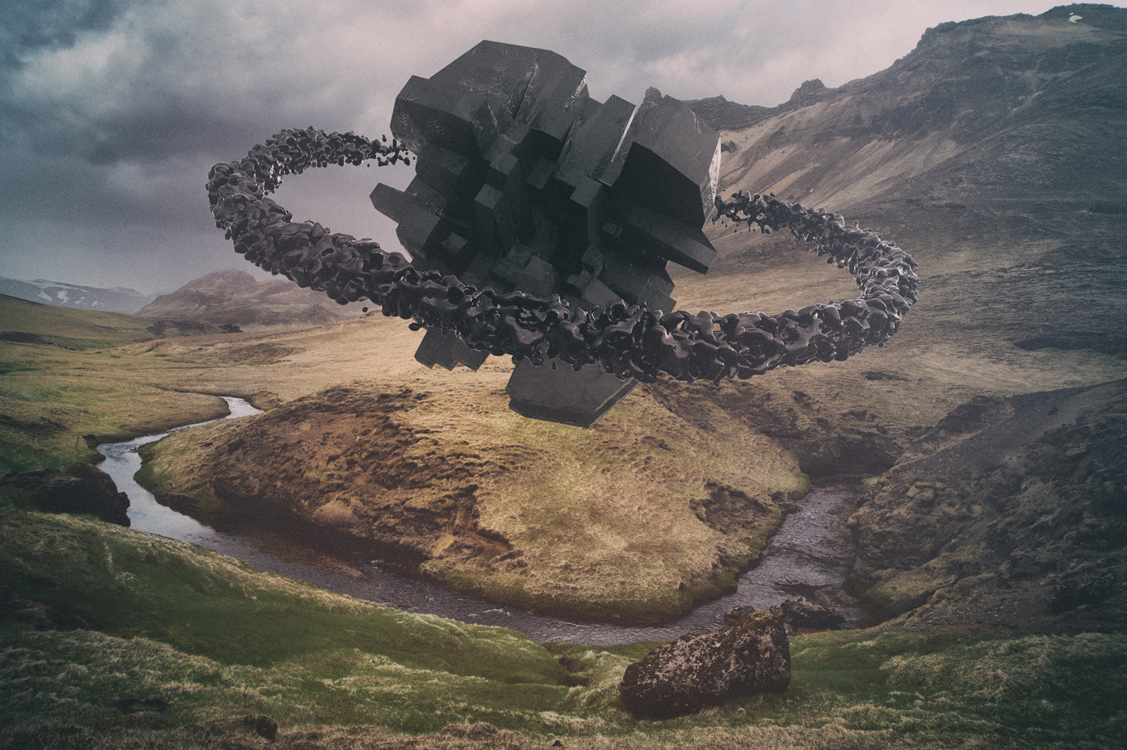 Vik, River, Moody Sky, A River Runs Through It, landscape, Cinema 4D, C4D, 3D Render, CGI, Scifi, Iceland, mountains, Nikon D700, 52 Renders